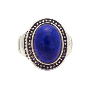 Estate Sterling Silver Ornate Lapis Lazuli Cabochon Gemstone Ring Size 8